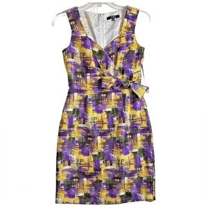 Alex Marie Bora Bora Lark Sheath Dress Sleeveless Bow Accent Abstract Print  14
